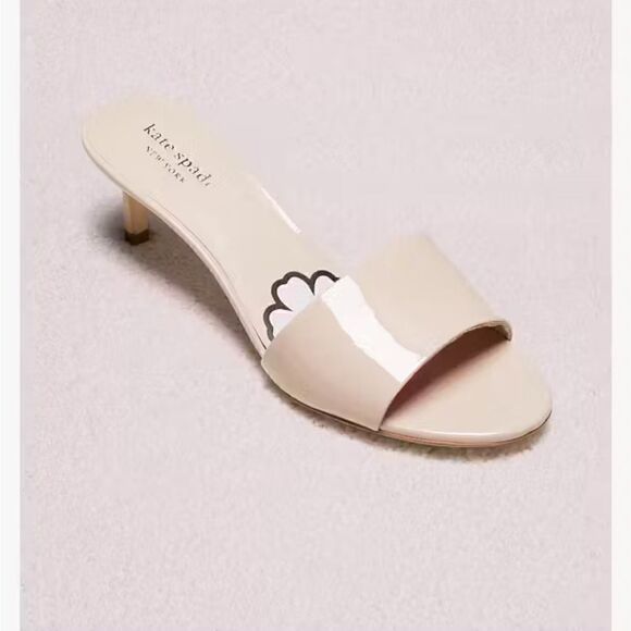 Kate Spade Savvi nude patent leather slide kitten heel sandal 8 - Picture 3 of 9